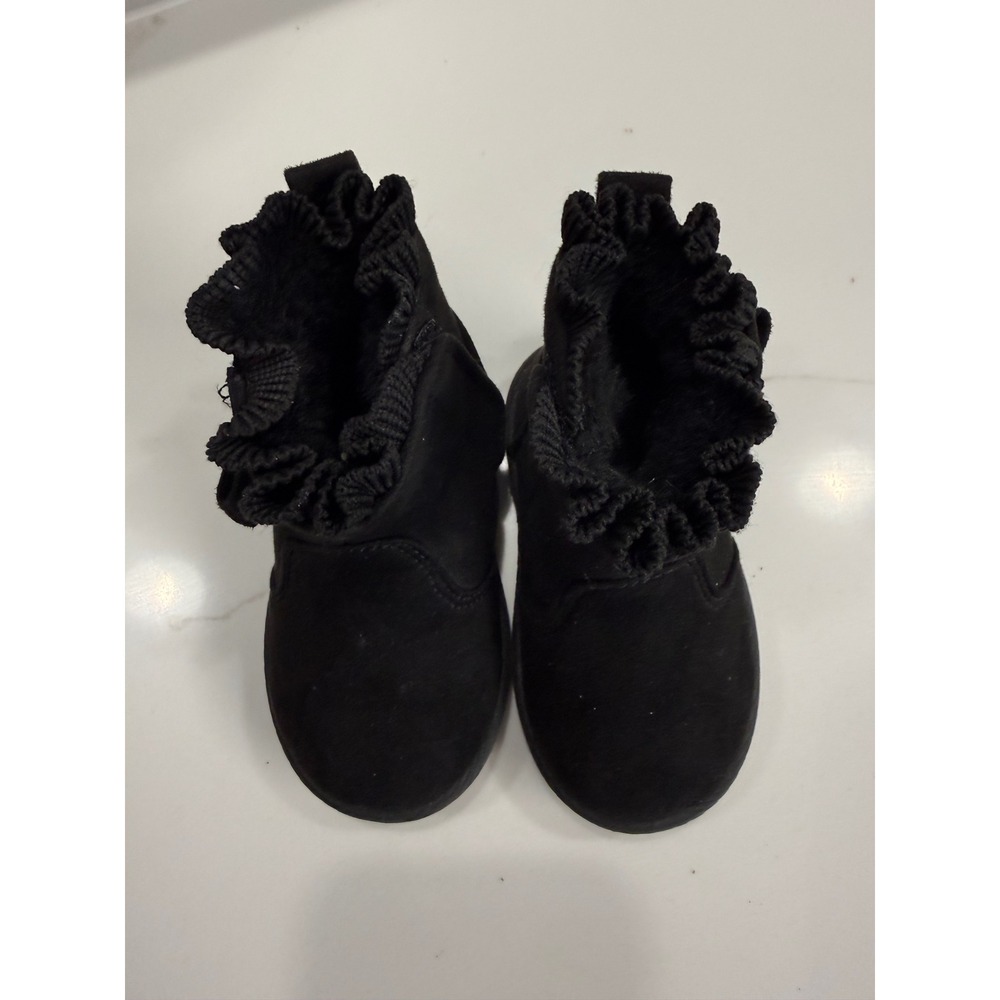 Wonder Nation Toddler Girls Black Faux Suede Ruffle Bow Ankle Boots Size 4
